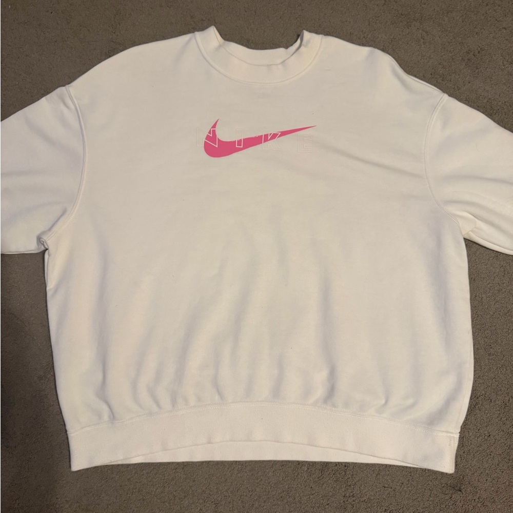 Nike White Crewneck with Pink Swoosh